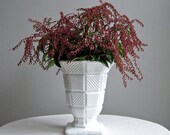 Large Milk Glass Vase, Striped Checkerboard Pattern White Glass Vase