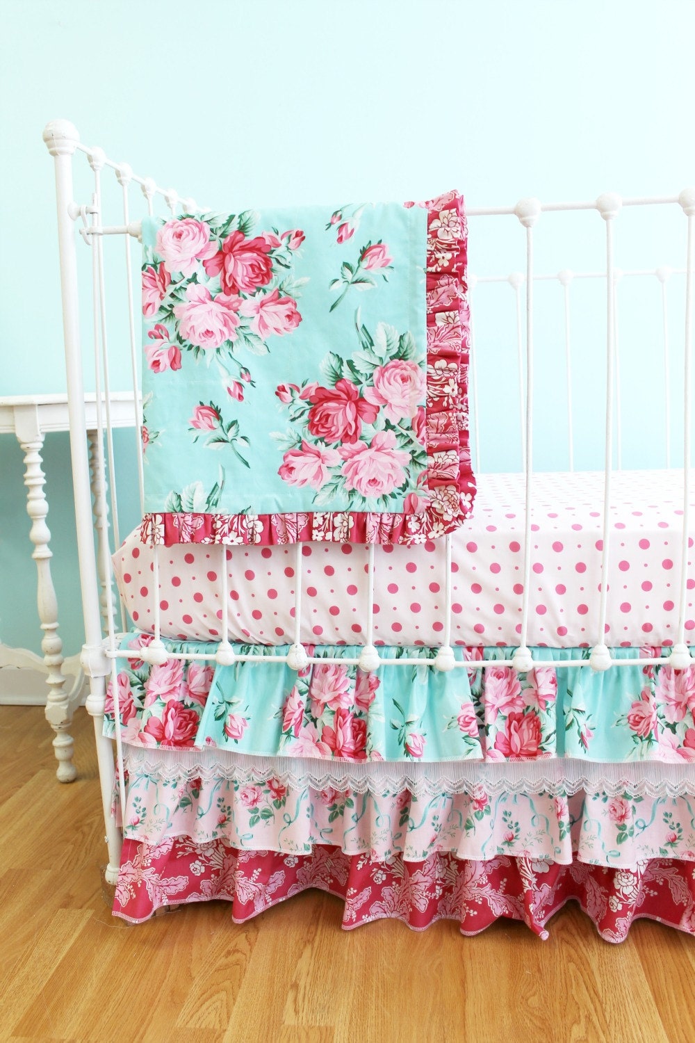 BumperlessBaby Crib Bedding  Shabby Chic Roses Crib Bedding Set