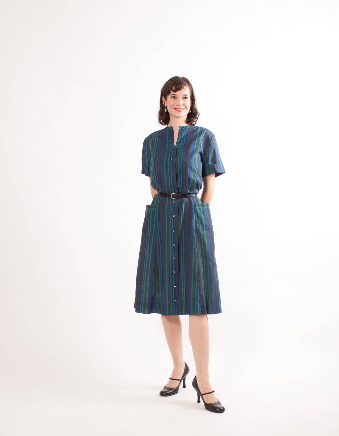 50s Dress - 1950s Dress - Stripes of Blue