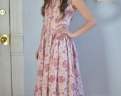 Vintage 1950s Light Pink Floral Dress - Size Medium