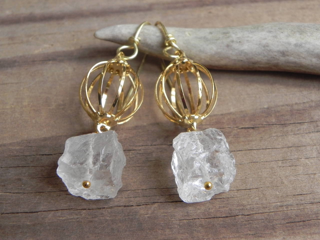 rock crystal drop earrings, rough crystal cube earrings, ice cube drop earrings, rustic crystal earrings