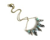 gemstone bib necklace, mini stone bib necklace, everyday gemstone necklace, Dalmatian Jasper and Amazonite necklace