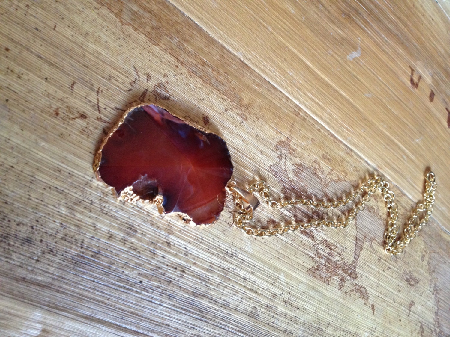 Red Druzy Agate Slice Necklace