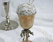 Vintage Silver Plate Pincushion - Repurposed Goblet Pin Cushion