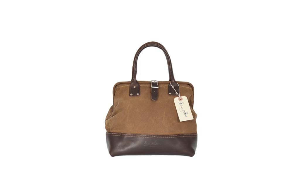 Alfie tan waxed canvas & dark brown leather bag