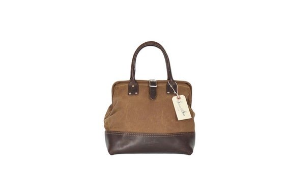 Alfie tan waxed canvas & dark brown leather bag