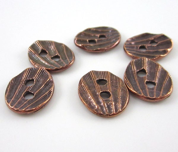 6 Antique Copper Tierracast Shell Buttons