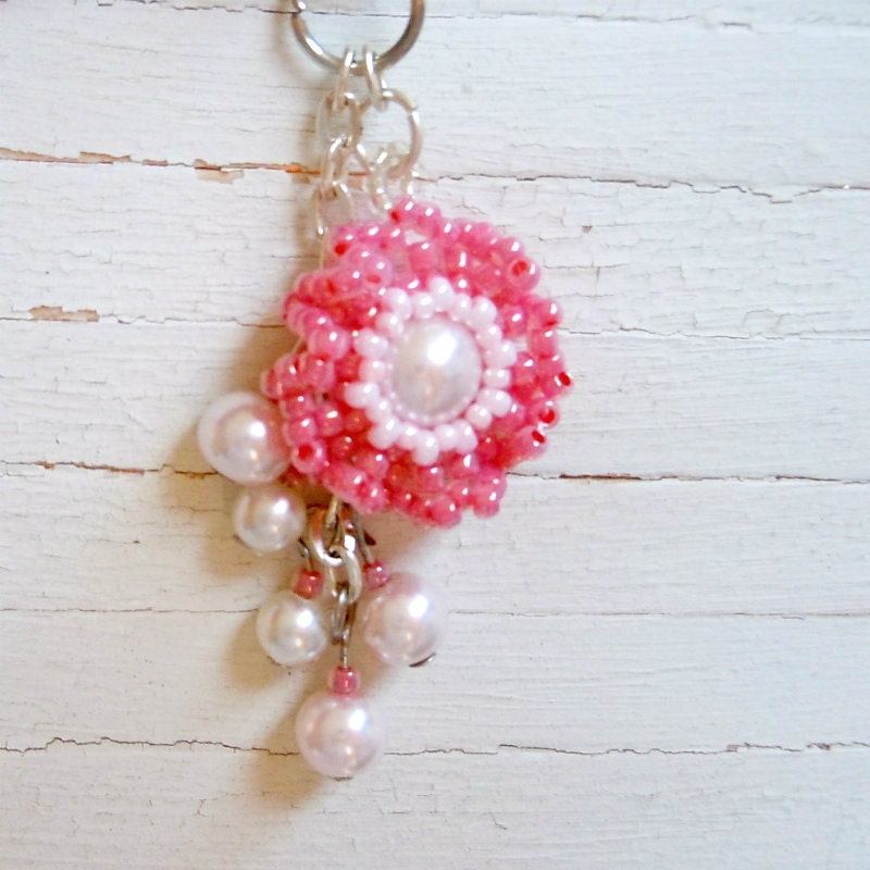 Rose Wildflower Zipper Pull / Charm, Beaded Flower
