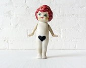 Little Miss Peekaboo Red Kimono - Valentine Show Stopper Figurine - Vintage Bisque Glitter Heart Doll