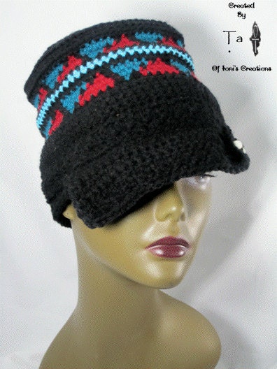 Aztec Tapestry Crochet Cap with Cowry