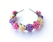 sweet rosie rose flower headband / purple pink cream / vintage inspired floral headpiece, rustic, wedding, bridal, pastel, hair accessory