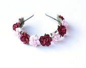 sweet rosie rose flower headband / pale pink & burgundy / vintage inspired floral headpiece, rustic, wedding, bridal, pastel, hair accessory