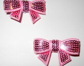 Set of Two (2) Light Pink Sequin Bow Ribbon Lined Alligator Clips