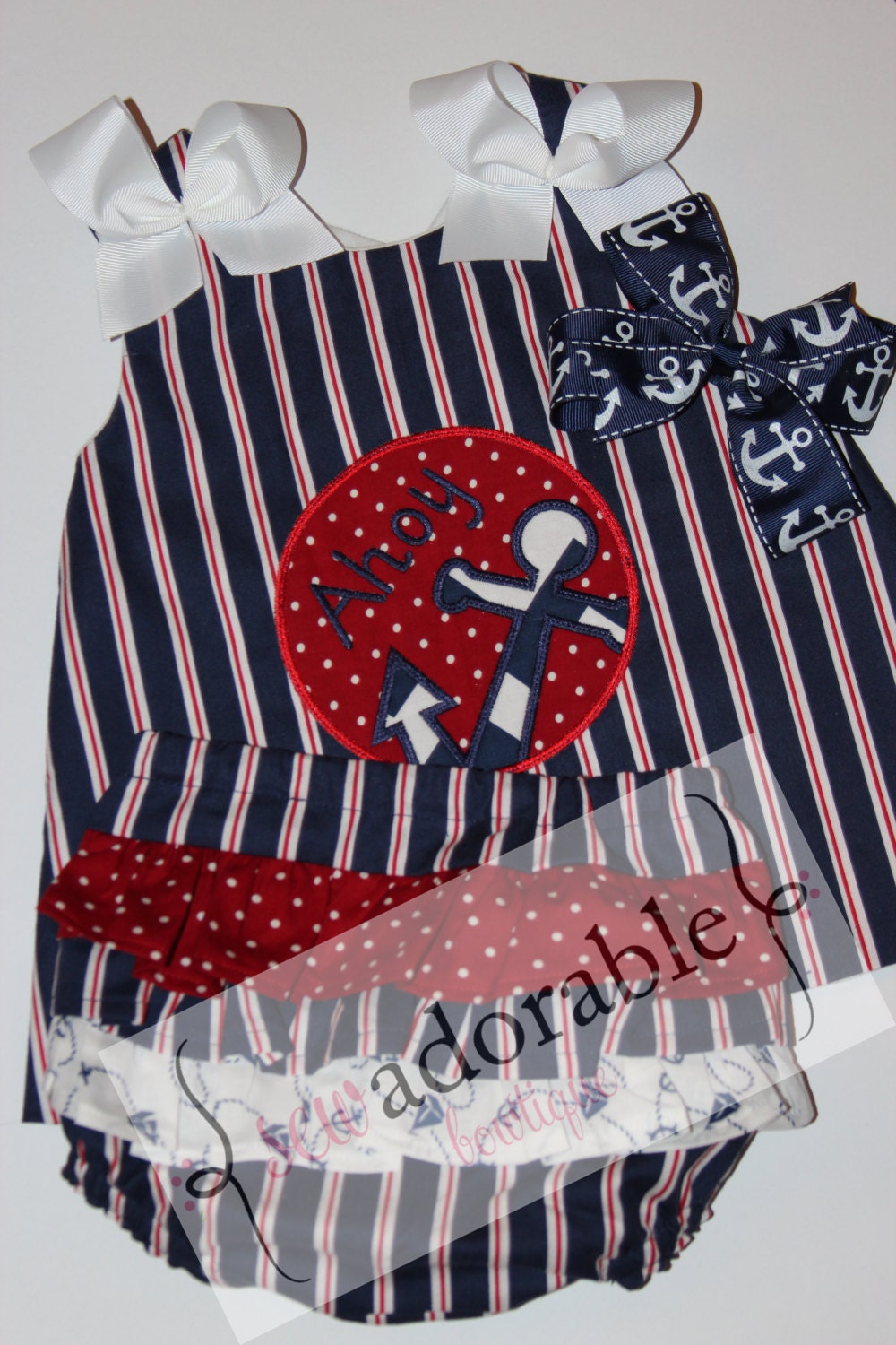 Ahoy Matey Open Back Dress and Ruffle Diaper Cover