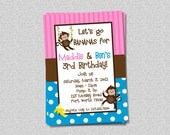 Twins Monkey Birthday Invitation Twins Siblings Monkey Birthday Party Stripes Invitation Printable Il_170x135