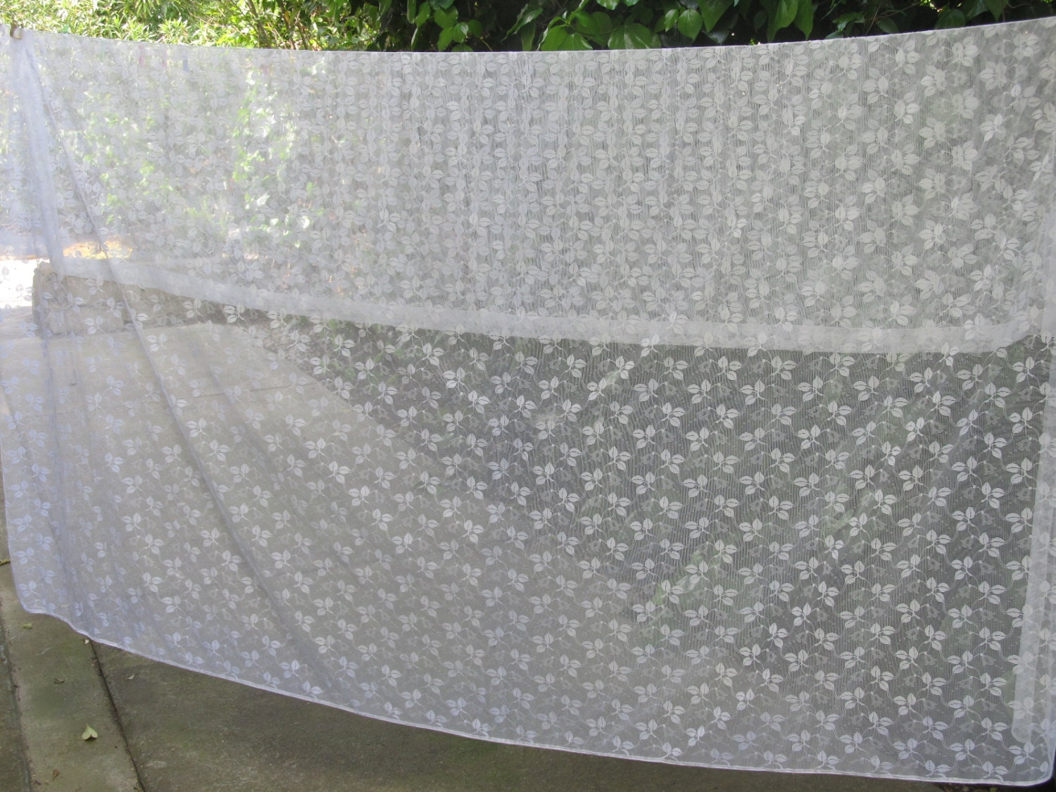 Large White Leaf Lace Curtain, French Lace Panel, Fine Netting, Wedding Veil Fabric