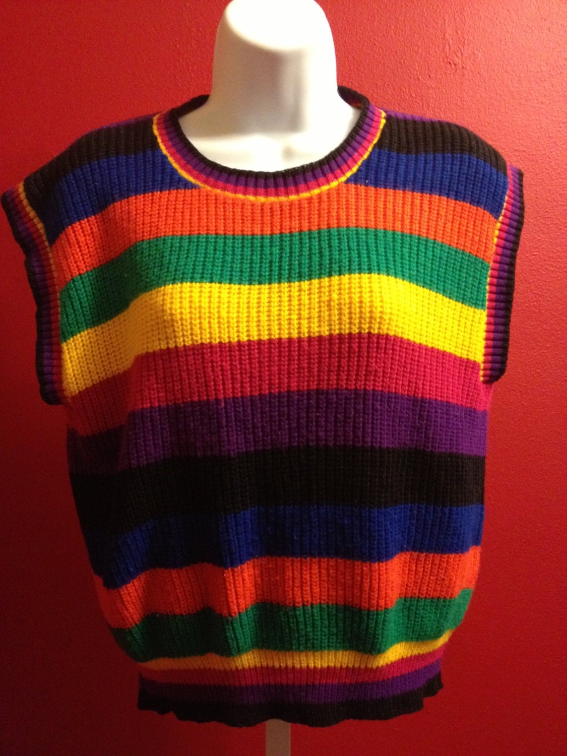VINTAGE Sweater Shirt, RAINBOW Stripes and KNIT, soft and cozy, womens medium