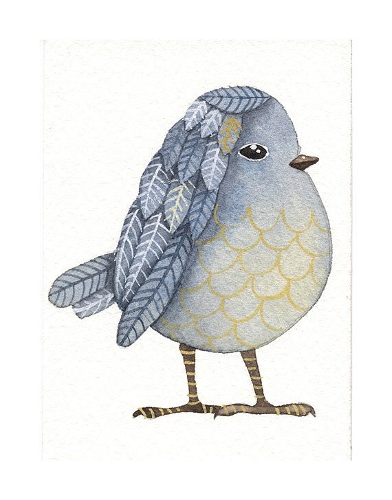 Aceo Miniature Watercolor Original Painting Art Bird - Bird No 55 - by Lorisworld