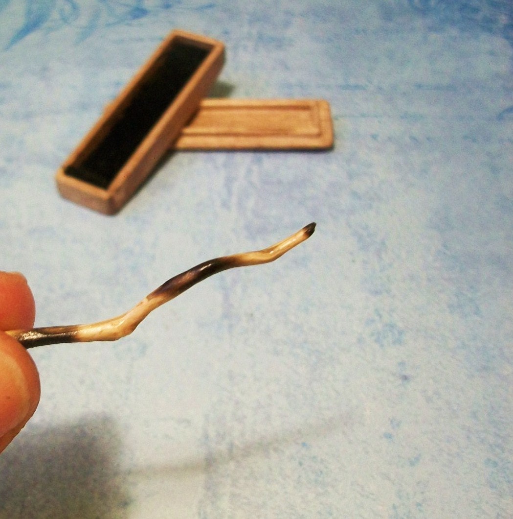 Handcarved Oak Wand Miniature in Light Oak Stained Presentation box,Burnished wood finish, Dollhouse Scale, Black Velvet Lining