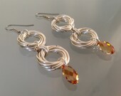 Large Silver Double Knot Earrings (Crystal Copper Drop)