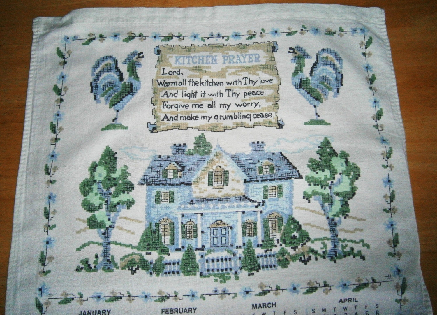 1991 Vintage Linen Calendar Towel Works for 2013- Kitchen Prayer