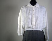 Vintage Cropped Cardigan 1950s Cable Knit Winter Fashion Secretary Sweater Plus Size