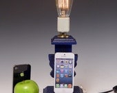 Table lamp docking station for ANY iPhone or iPod. 475. Shabby Chic. Cottage Rustic Blue. DockLamp. Edison bulb.