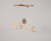 Sun Moon and Stars Wooden Mobile for Baby's Nursery