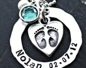 Personalized Baby Feet Necklace - Mothers Jewelry - Hand Stamped Jewelry - Mothers Personalized Necklace