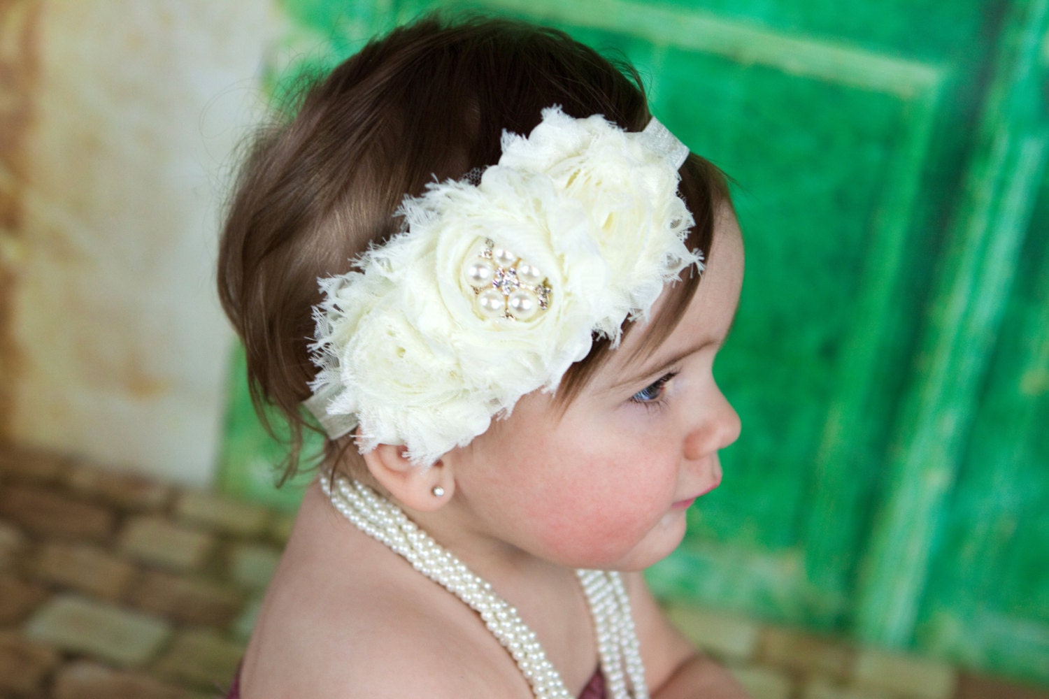 Ivory Baby Headband. Ivory Flower Headband. Ivory Flower Girl Headband. Baptism Headband. Baby Girls Hair Accessories, Baby Hair Accessories