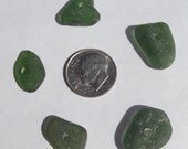 Five Large Center Drilled Green Sea Glass Gems