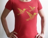 Gold Hummingbirds Organic Red Scoop Neck TShirt