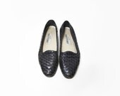 Vintage Woven Black Leather Loafer Flats - 6.5N