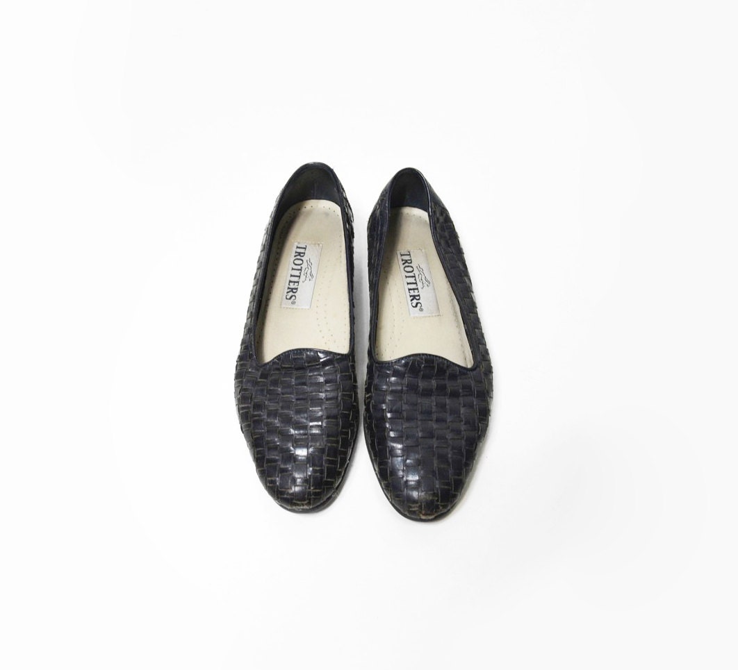 Vintage Woven Black Leather Loafer Flats - 6.5N