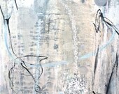FREE SHIPPING U.S.Original Abstract Painting on Canvas 30"x 40"Cream White Black Light Blue- Soft Grays Ethereal