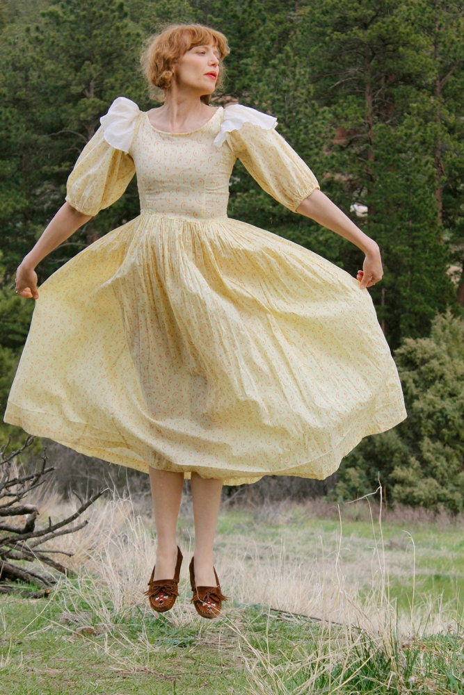 Vintage 70's Does 20's Yellow Cotton Prairie Dress