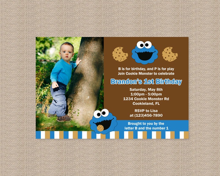 Cookie Monster Birthday Party Invitation - Inspired by Cookie Monster - Photo Invitation