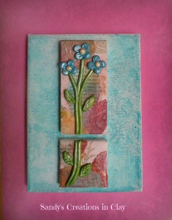 Items similar to Polymer Clay Flowers on Canvas, Canvas art, 3D Canvas