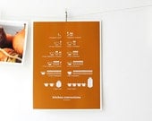 Kitchen Conversions Chart Art Print, Kitchen Art, Kitchen Posters, Home Decor, Pumpkin 8.5x11