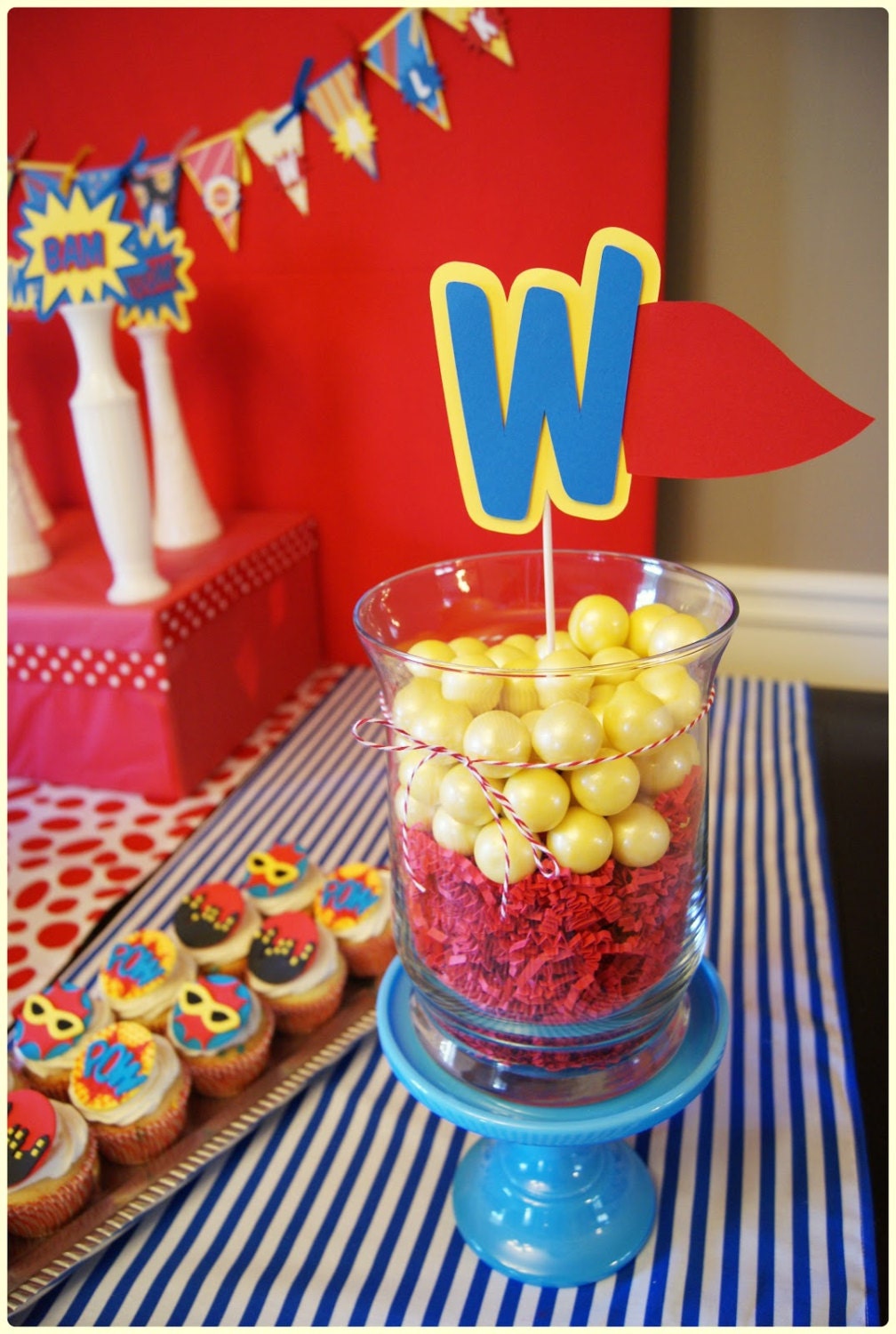 Superhero Collection: Set of 8 Custom Made to Order Centerpiece Flags. Superhero Birthday. Super Hero Party. Cape. Boom. Wam. Il_170x135