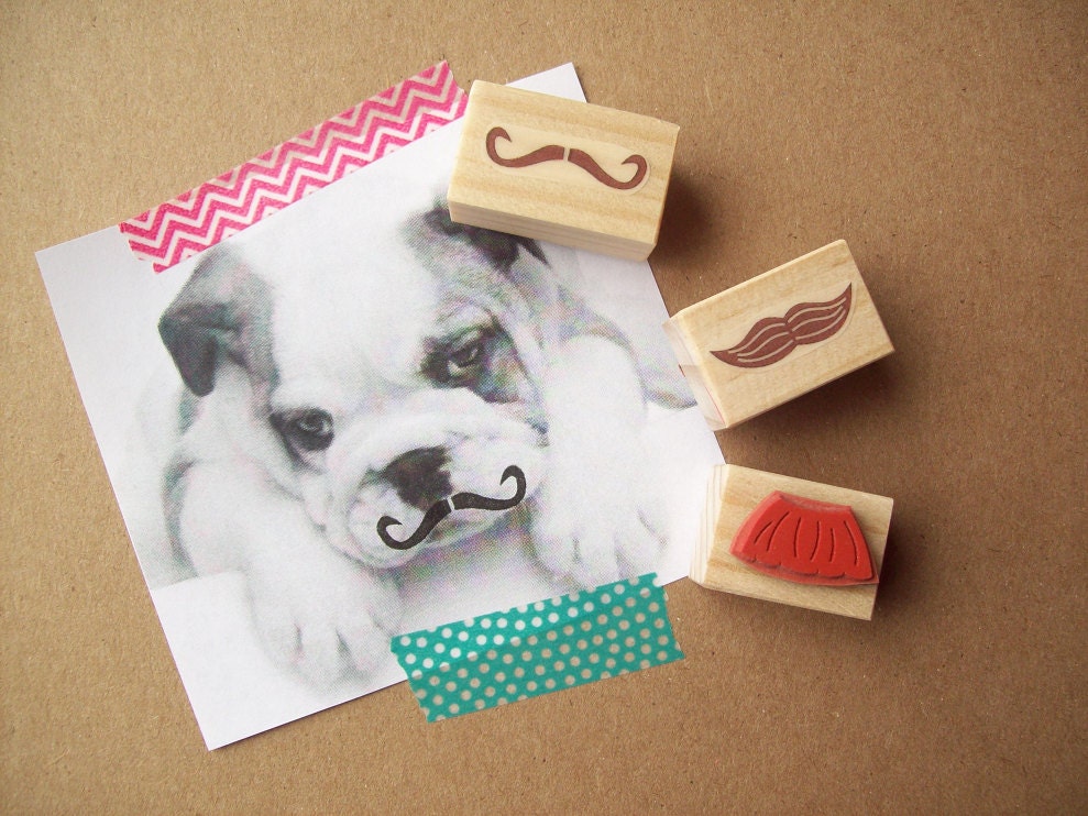Mustache Rubber Stamps, Set of 3 Mini Stamps for Favors, Making Cards or Decorations, Mustache Theme