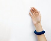 blue and white wool fabric bold asymmetrical geometric bracelet - contemporary jewelry
