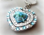Blue rose keychain, bling folding purse hook, kawaii bag charm