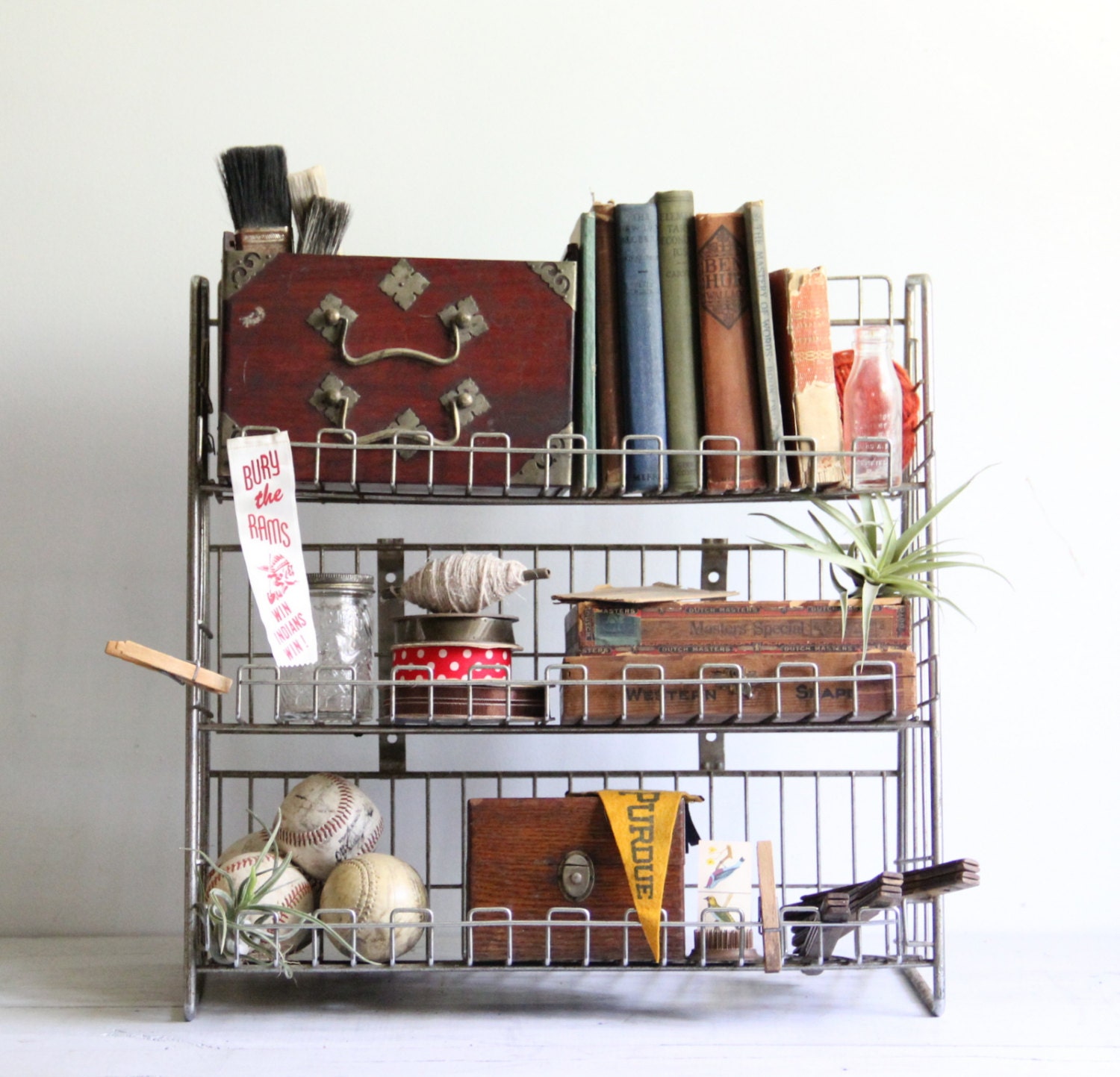 vintage industrial wire shelving, shelf / rack