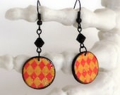 Orange Harlequin Earrings Halloween Earrings Decoupaged Earrings Spooky Jewelry Halloween Fashion Halloween Jewelry Harlequin Jewelry