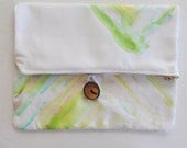 Green watercolor cotton twill foldover bag