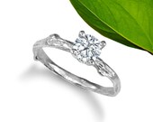 Moissanite twig engagement ring, 5mm round center stone, Diamond alternative