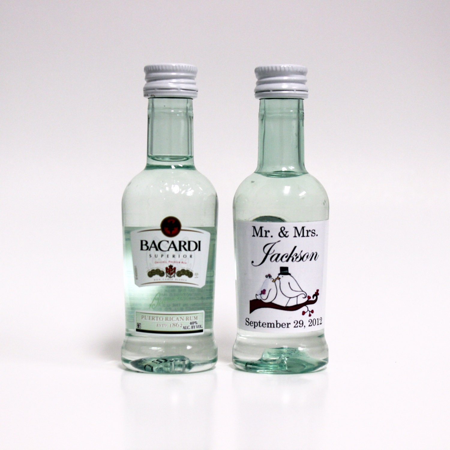 50 Custom Bacardi Rum Mini Bottle Labels Wedding Favors Thank You Bride Groom Bachelorette Bachelor Party Bridesmaids Groomsmen Gifts