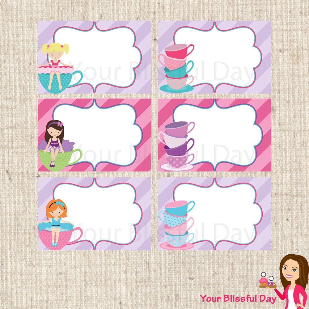 PRINTABLE Tea Party Girl Label Tents (Character of your choice) Il_170x135