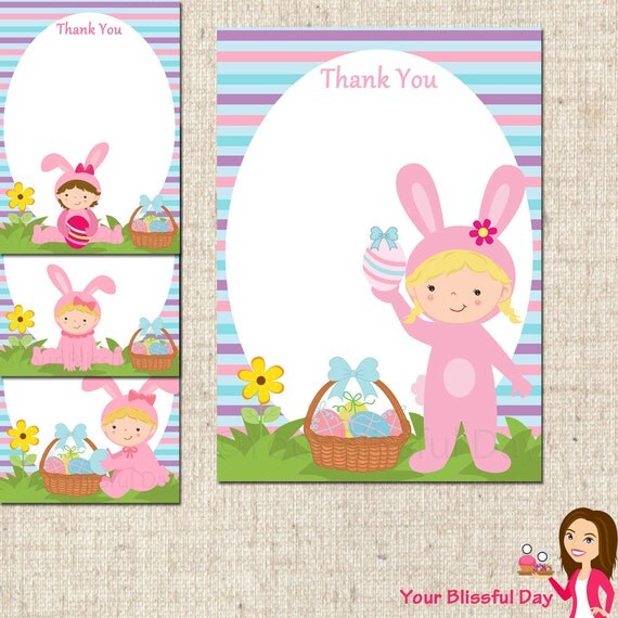 PRINTABLE Girl Easter Bunny Thank You Cards by yourblissfulday